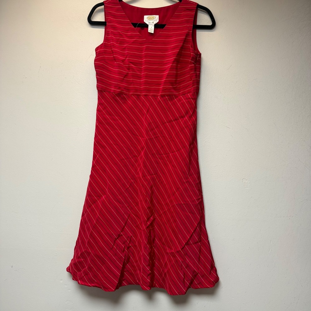 Talbots Silk Midi Dress Womens 4P Red Excellent Pinstripe A-Line Sleeveless